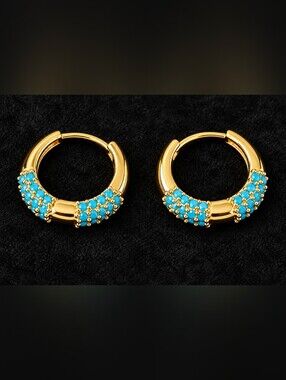 22kgp Dubai Jewelry Gold Hoop Earrings with Blue Crystal Accents